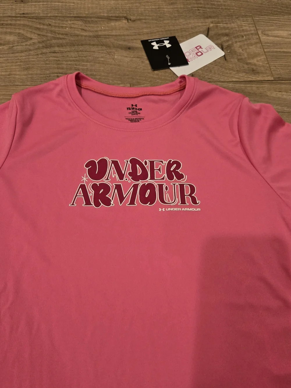 NWT Under Armour Girls Pink Tech Graphic Tee Size Youth Small
